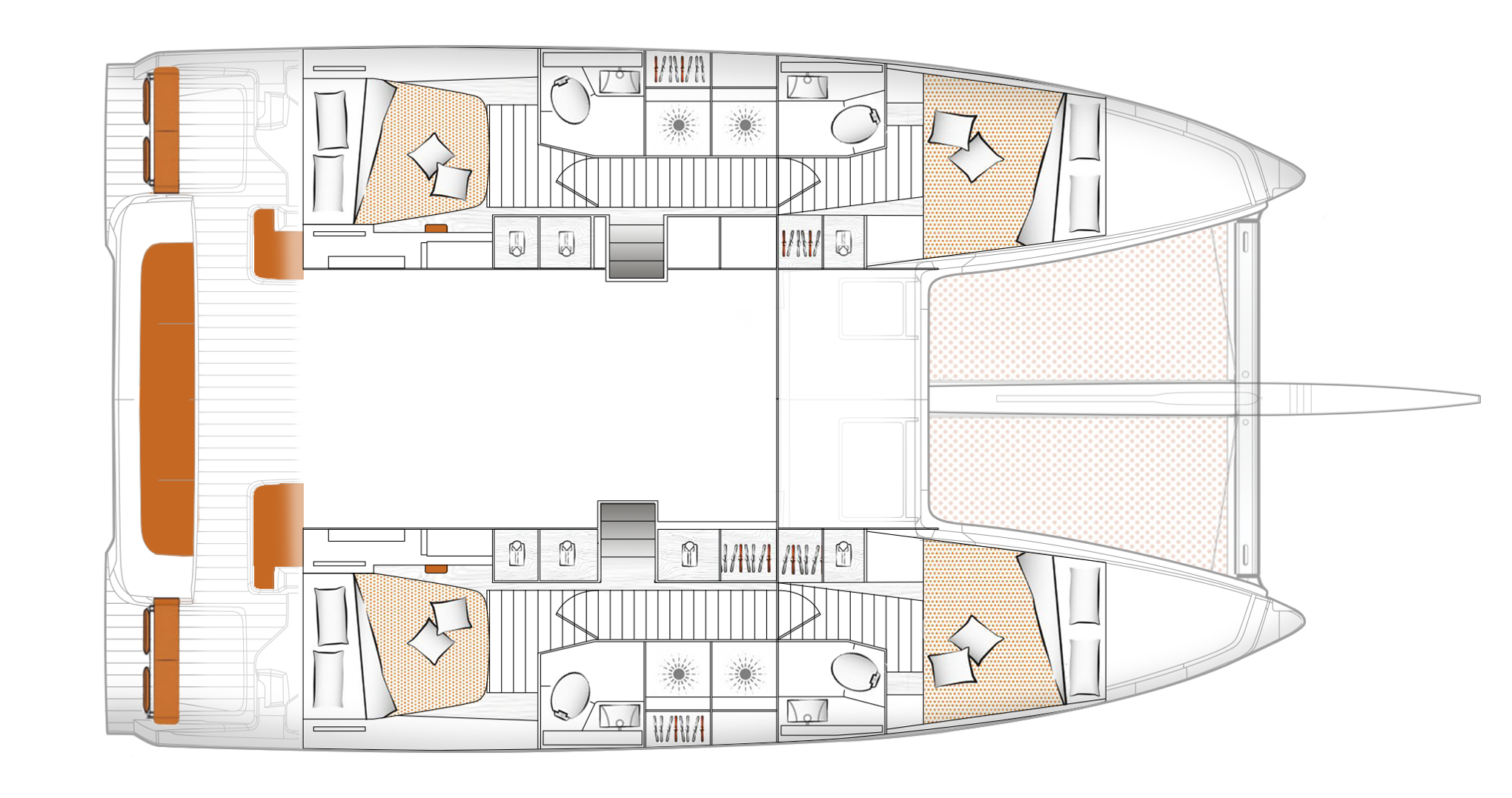 Excess 14 Cabin Options: 4 Cabin 4 Head Layout
