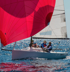 J/70 sailing Fiesta Cup regatta off Santa Barbara, CA