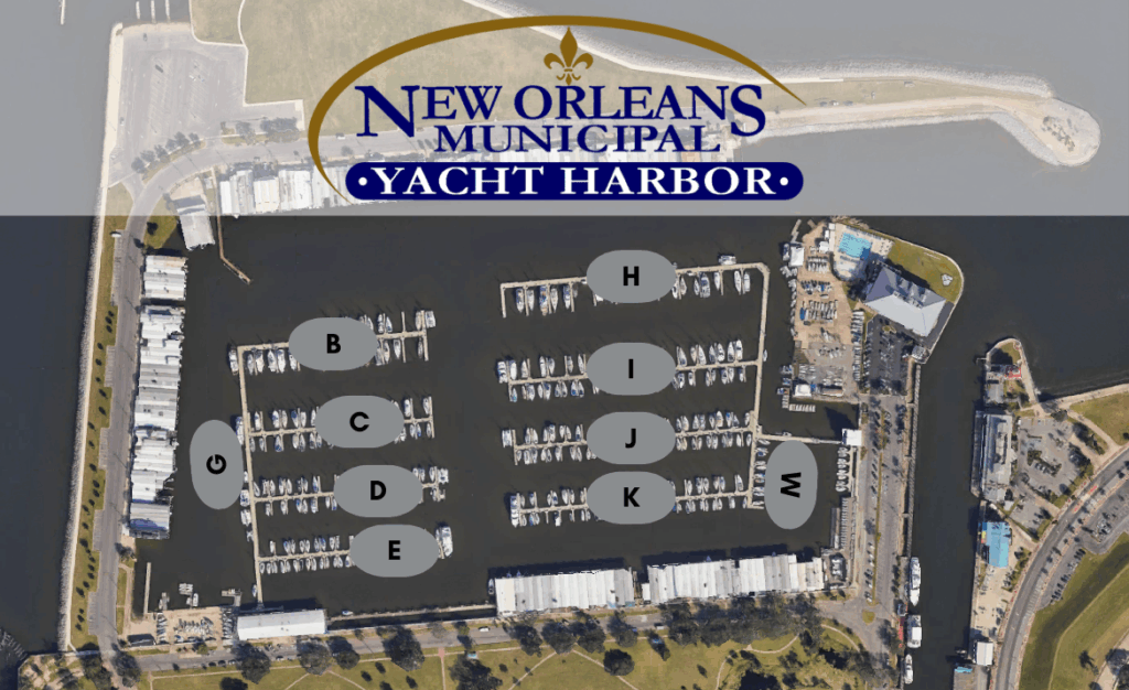 NOMYH Dock Map, Slip Chart, New Orleans Municipal Yacht Harbor